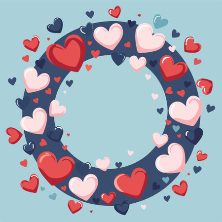 Wreath of hearts on a light blue background. Vector illustration.のイラスト素材