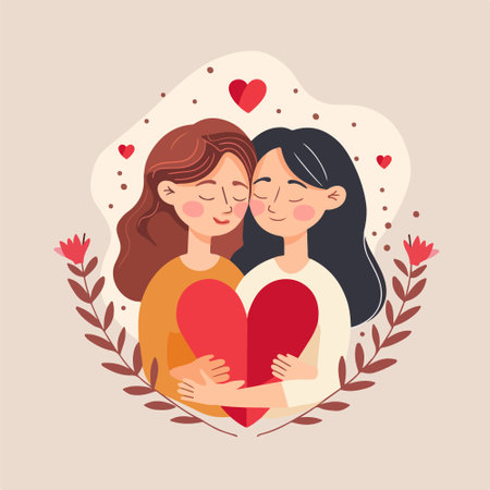 Couple in love with big heart. Vector illustration in flat styleのイラスト素材