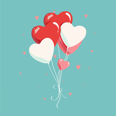 Valentines day greeting card with heart-shaped balloons. Vector illustration.のイラスト素材