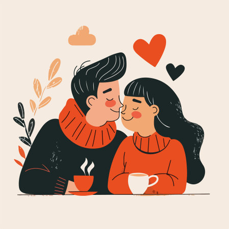 Romantic couple in love, man and woman drinking coffee. Vector illustrationのイラスト素材