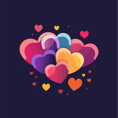 Colorful hearts on a dark background. Vector illustration in flat style.のイラスト素材