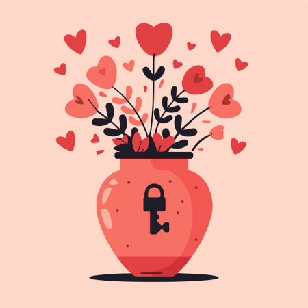 Vector illustration of a vase with a heart and a key.のイラスト素材