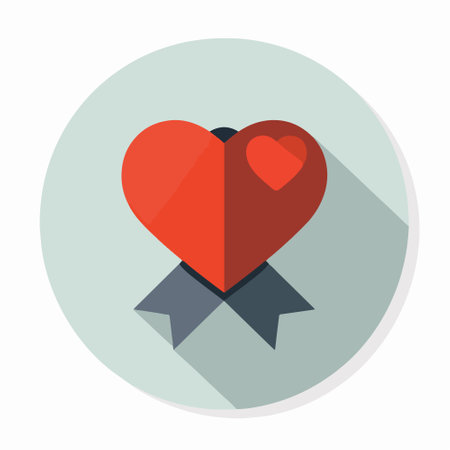 Red heart with ribbon flat icon with long shadow, vector illustration.のイラスト素材