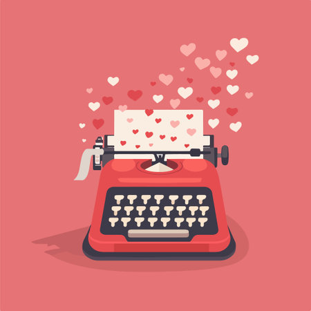 Vintage typewriter with hearts. Valentine's day vector illustration.のイラスト素材
