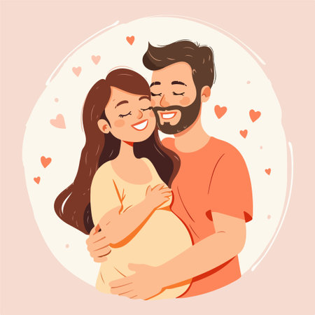 Pregnant woman and her husband in love. Vector illustration.のイラスト素材