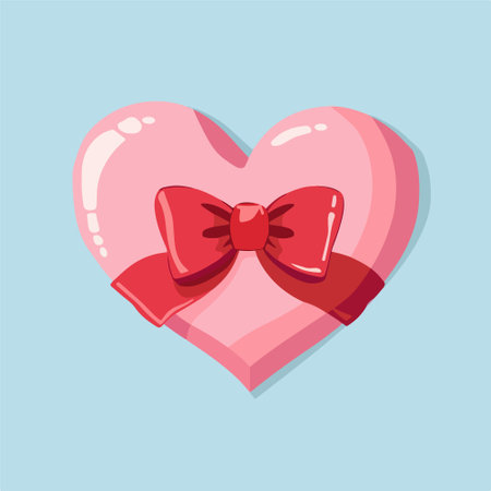Pink heart with a red bow on a blue background. Vector illustration.のイラスト素材