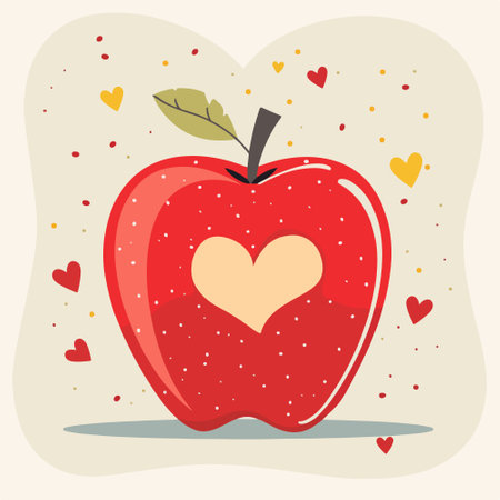 Illustration of red apple with heart on it. Vector illustration.のイラスト素材