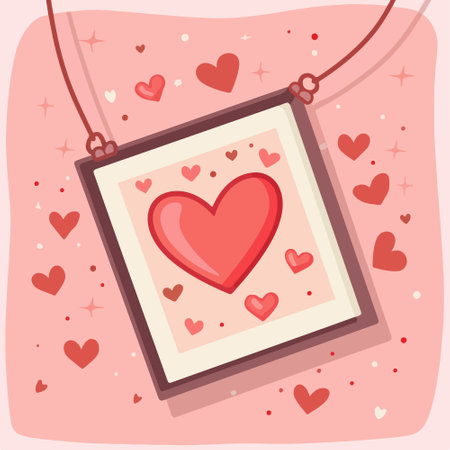 Illustration of a Picture Frame Hanging on a Chain with Heartsのイラスト素材