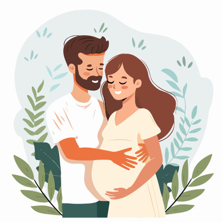 Pregnant woman and her husband, happy family. Vector illustrationのイラスト素材