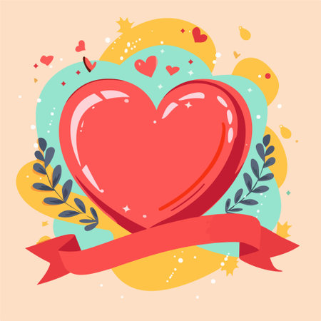 Valentine's day card with heart and ribbon. Vector illustrationのイラスト素材