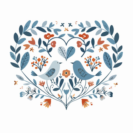 Floral folk ornament with birds and flowers. Stylized vector illustration.のイラスト素材