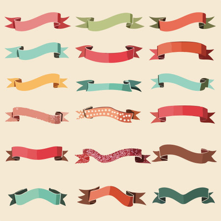 Set of vintage ribbons in pastel colors. Vector illustration.のイラスト素材
