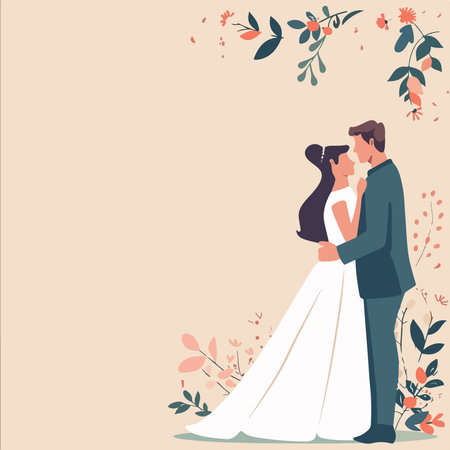 Wedding couple in love. Bride and groom. Vector illustrationのイラスト素材