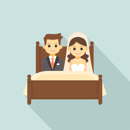 Bride and groom on the bed icon. Flat design style vector illustration.のイラスト素材