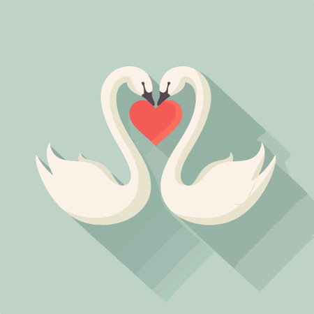 Vector illustration of two swans with a heart in their hands.のイラスト素材