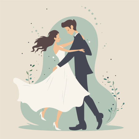 Wedding couple in love. Bride and groom dancing. Vector illustrationのイラスト素材