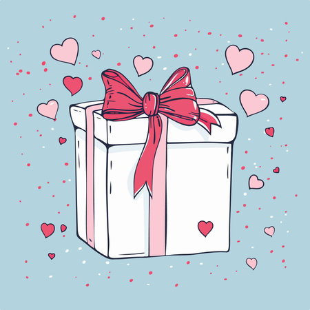 Gift box with hearts. Vector illustration in doodle style.のイラスト素材