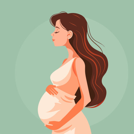Pregnant woman in a white dress. Vector illustration of a pregnant woman.のイラスト素材