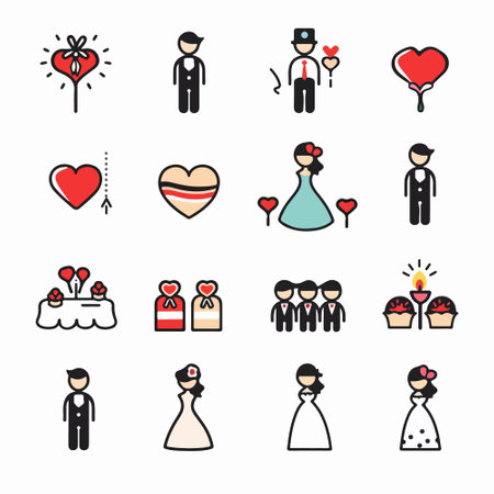 Wedding icons set, vector illustration. Flat design style.のイラスト素材