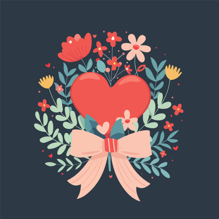 Valentine's day card with heart and flowers. Vector illustrationのイラスト素材