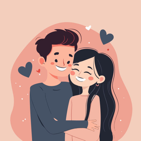 Cute young couple in love. Vector illustration in cartoon style.のイラスト素材