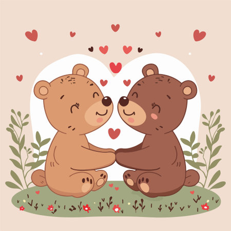 Cute teddy bear couple in love. Valentine's day vector illustration.のイラスト素材