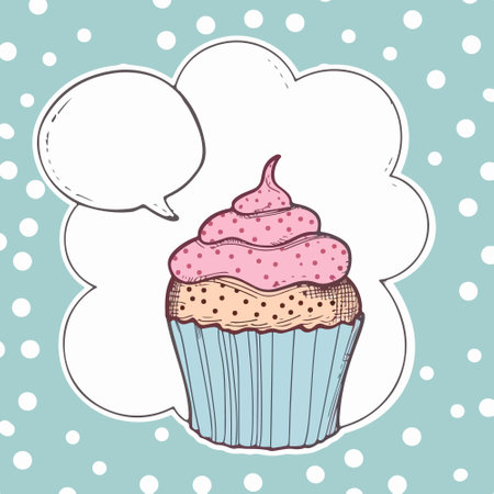 cute cupcake with speech bubble over dotted background. vector illustrationのイラスト素材