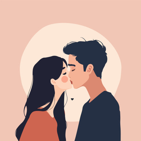 Young couple kissing. Vector illustration in a flat style. Love concept.のイラスト素材