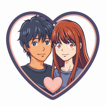 couple in love together in heart shape cartoon vector illustration graphic designのイラスト素材