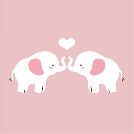 Cute elephant couple in love on pink background. Vector illustration.のイラスト素材
