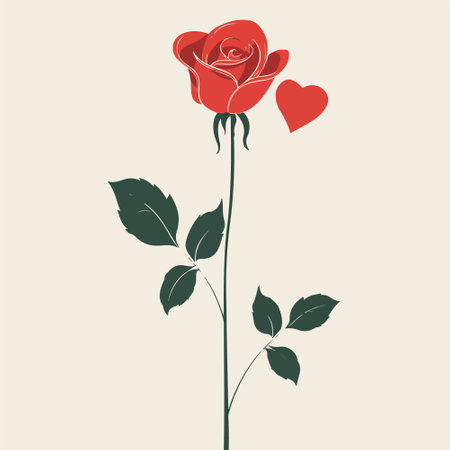 red rose with a heart on a beige background. vector illustration