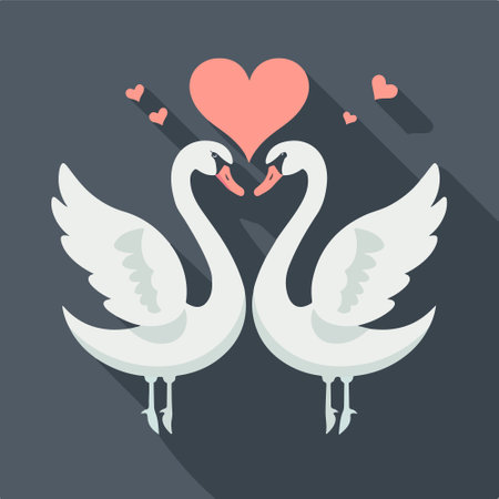 Two swans in love with heart. Vector illustration in flat styleのイラスト素材