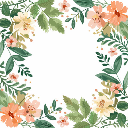 Floral frame with flowers and leaves. Hand drawn vector illustration.のイラスト素材