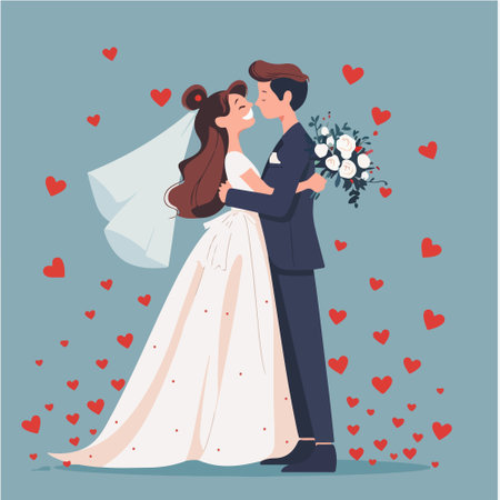 Wedding couple. Bride and groom in love. Vector illustrationのイラスト素材