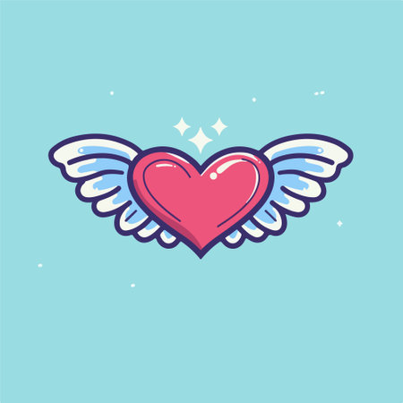 Heart with wings. Vector illustration in a flat style isolated on a blue background.のイラスト素材