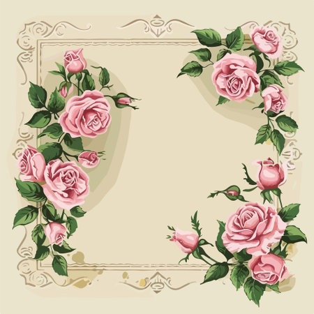 Vintage frame with roses. Floral background. Vector illustration.のイラスト素材