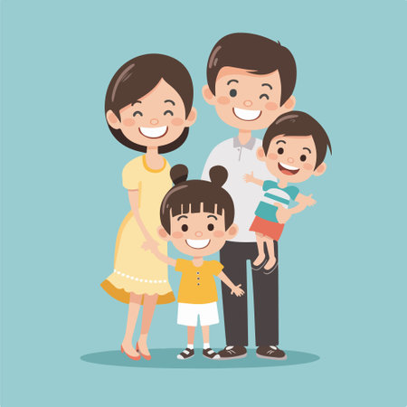 Happy family with children. Father, mother and daughter. Vector illustration.のイラスト素材
