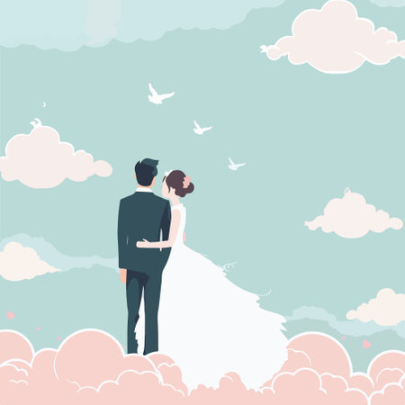 Couple in love on the background of the sky. Vector illustrationのイラスト素材