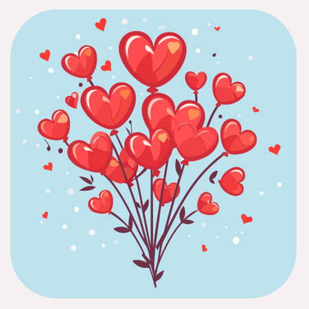 Bouquet of red hearts on blue background. Vector illustration.のイラスト素材