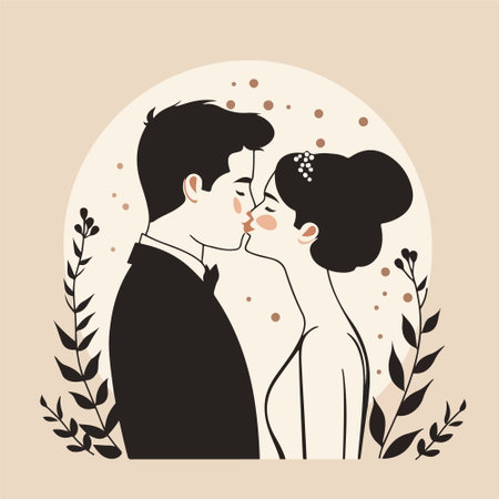 Wedding couple in love. Vector illustration in flat style.のイラスト素材