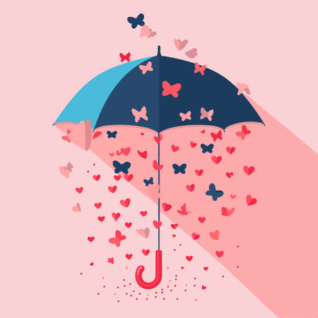 Umbrella with hearts. Vector illustration. Flat design style.のイラスト素材