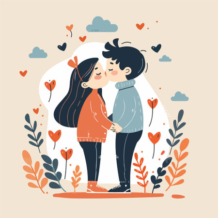 Cute couple in love. Vector illustration in flat cartoon style.のイラスト素材