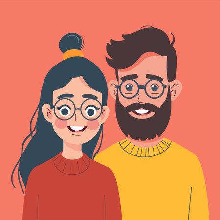 Couple of young people with glasses. Vector illustration in flat styleのイラスト素材