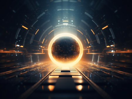 Futuristic abstract background with glowing circle. 3D Renderingの写真素材