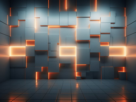 Abstract futuristic interior background with glowing neon lights. 3D Renderingの写真素材