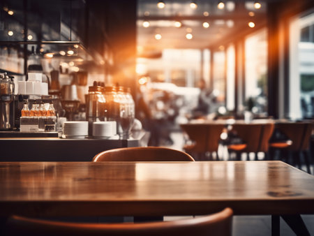 Coffee shop blur background with bokeh image, vintage toneの写真素材