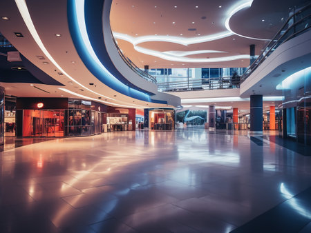 Interior of modern shopping mall at night, toned image.の写真素材