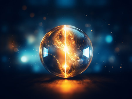 Magic crystal ball with light rays on dark background. 3D renderingの写真素材