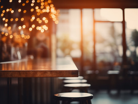 Coffee shop or restaurant blur background with bokeh image.の写真素材