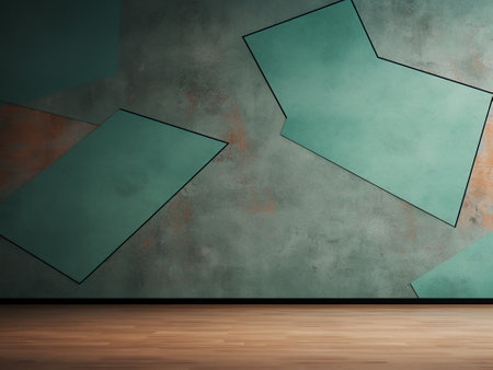 empty room with green wall and wooden floor, 3d render illustrationの写真素材